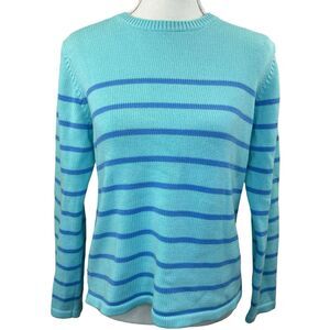 LL Bean Blue Striped Crewneck Pullover Sweater Small S Cotton